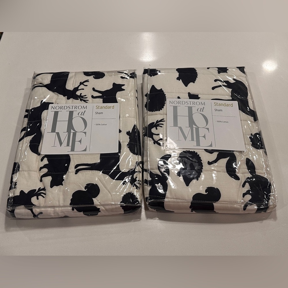 Nordstrom Navy and White Woodland Animal Print Shams